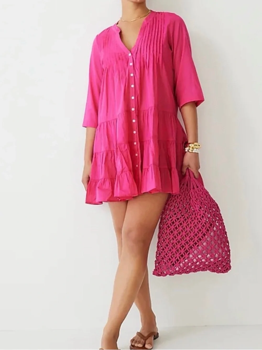 J. Crew Tiered Cotton Mini Dress, Size Medium